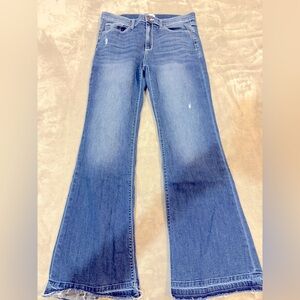 Sneak peak wide leg jean- size 13 or 31. Ragged hem.